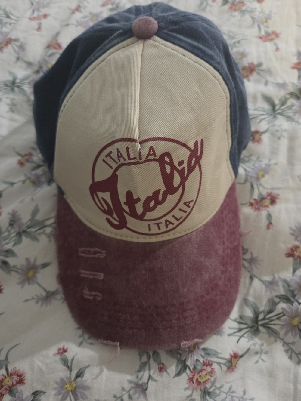 Italia Graphic Baseball Cap - Navy, Cream & Burgundy